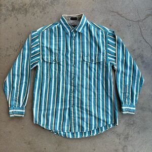 Vintage Eddie Bauer Striped Button Down Shirt Men's Medium Rufton Twill 90s